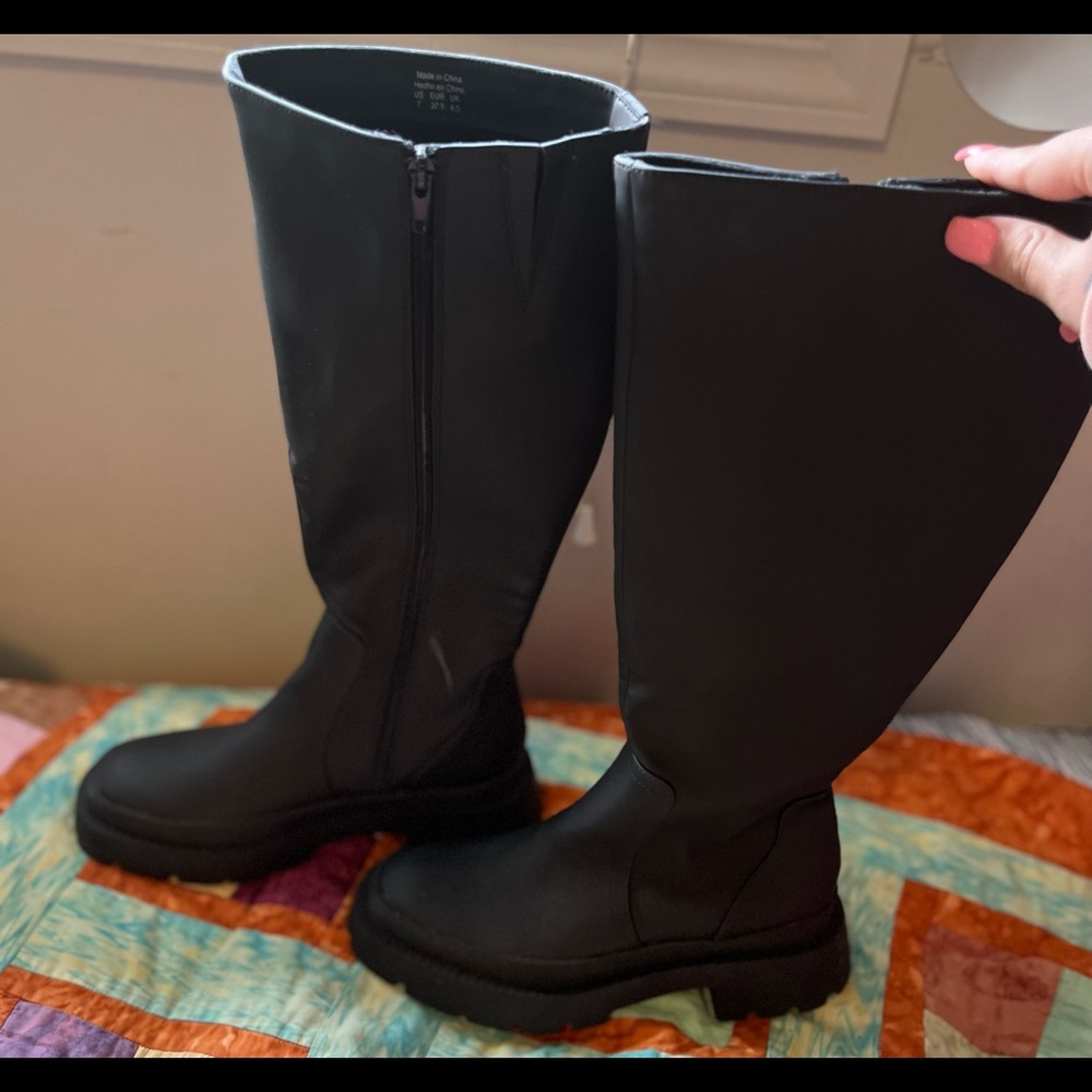 Aldo Black Tall Boots Size 7 - Picture 3 of 7